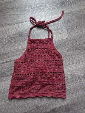Crochet Halter Cropped Tank Top in Rust